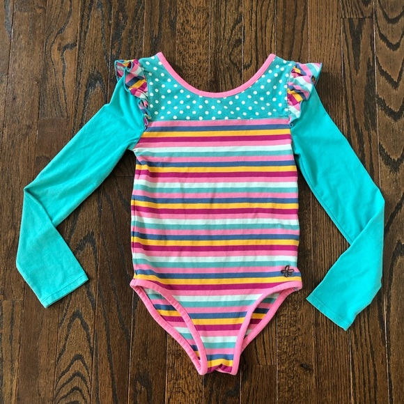 Matilda Jane Girls 8 “Moments With You” Teal Green/Multi-Color Stripes Bodysuit - Picture 2 of 10